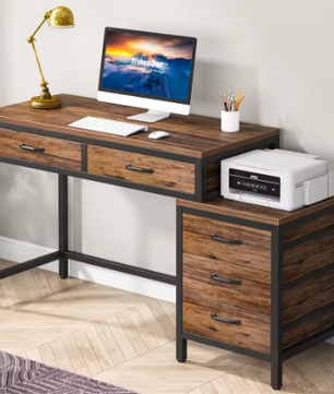 Compact Computerbureau met 5 Lades en Omkeerbare Ladekast