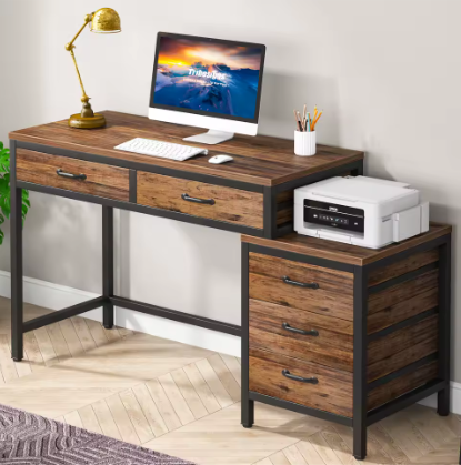 Compact Computerbureau met 5 Lades en Omkeerbare Ladekast
