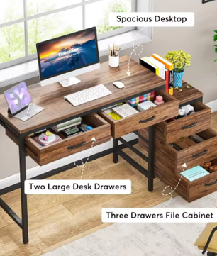 Compact Computerbureau met 5 Lades en Omkeerbare Ladekast