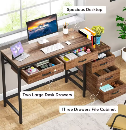 Compact Computerbureau met 5 Lades en Omkeerbare Ladekast