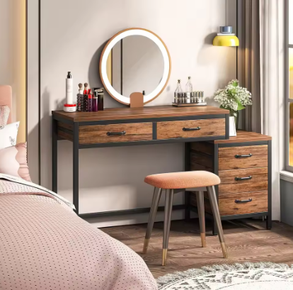 Compact Computerbureau met 5 Lades en Omkeerbare Ladekast