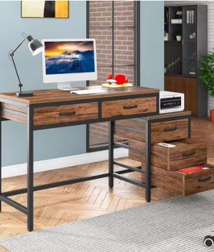Compact Computerbureau met 5 Lades en Omkeerbare Ladekast