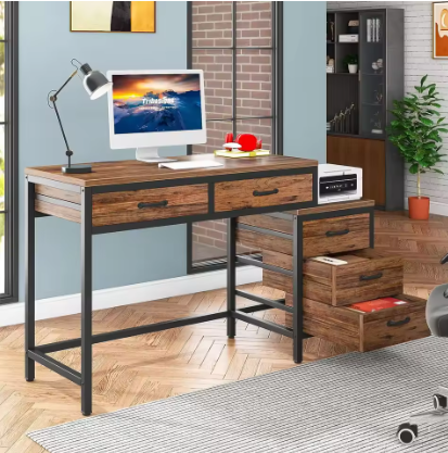 Compact Computerbureau met 5 Lades en Omkeerbare Ladekast