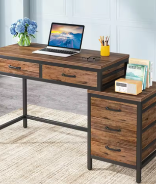 Compact Computerbureau met 5 Lades en Omkeerbare Ladekast