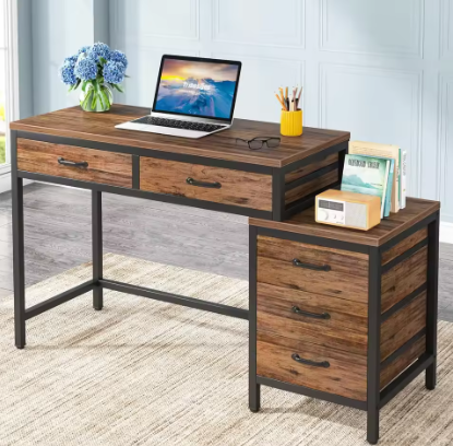 Compact Computerbureau met 5 Lades en Omkeerbare Ladekast