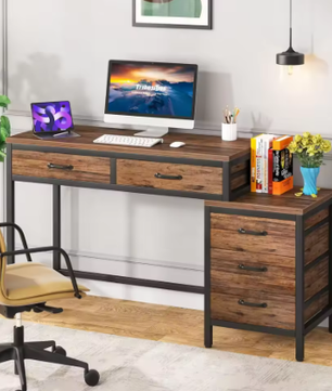 Compact Computerbureau met 5 Lades en Omkeerbare Ladekast