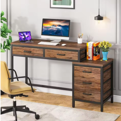 Compact Computerbureau met 5 Lades en Omkeerbare Ladekast