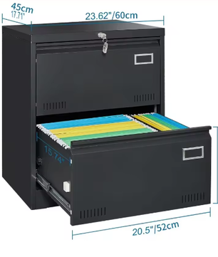 Metalen archiefkast met 2 laden en slot – Verticale kantoor archiefkast A4/Letter