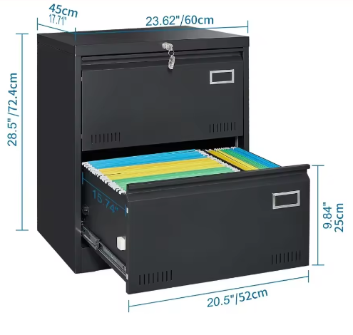 Metalen archiefkast met 2 laden en slot – Verticale kantoor archiefkast A4/Letter