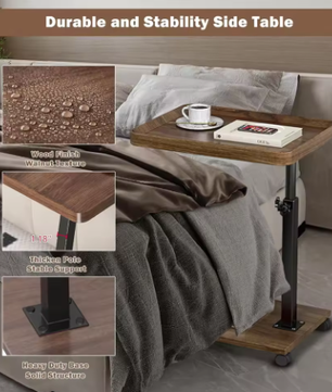 Verstelbare rolwagen overbed tafel – Draaibaar laptopbureau met wielen voor thuis en zorg