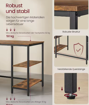 Computertafel met 3 planken en 2 lades – Ruim bureau voor kantoor en woonkamer