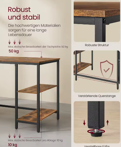 Computertafel met 3 planken en 2 lades – Ruim bureau voor kantoor en woonkamer