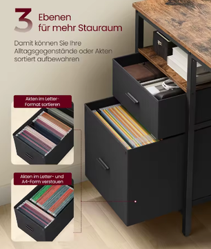 Computertafel met 3 planken en 2 lades – Ruim bureau voor kantoor en woonkamer