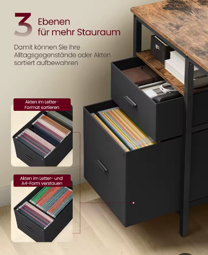Computertafel met 3 planken en 2 lades – Ruim bureau voor kantoor en woonkamer
