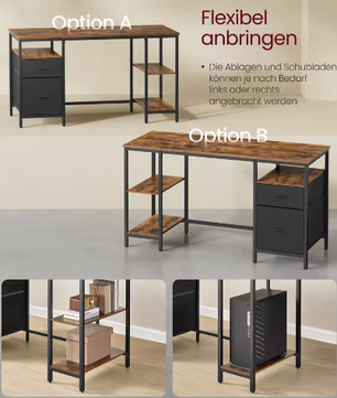 Computertafel met 3 planken en 2 lades – Ruim bureau voor kantoor en woonkamer