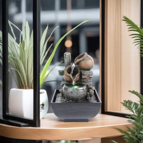 3-Laags Tafelfontein voor Binnen – Zen Waterval met LED voor Bureau en Interieur