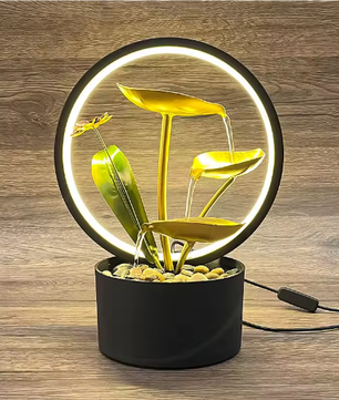 Decoratieve Tafelfontein met Stromend Water – 3-Laags Waterval met Lotusblad Ontwerp