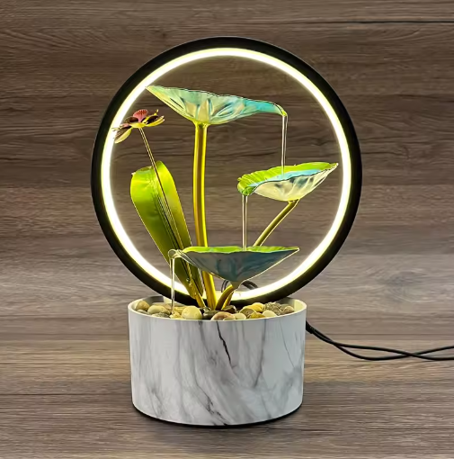 Decoratieve Tafelfontein met Stromend Water – 3-Laags Waterval met Lotusblad Ontwerp