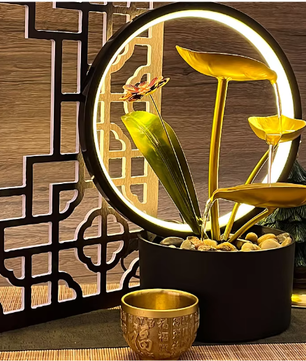 Decoratieve Tafelfontein met Stromend Water – 3-Laags Waterval met Lotusblad Ontwerp