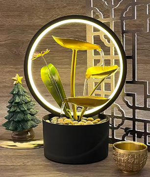 Decoratieve Tafelfontein met Stromend Water – 3-Laags Waterval met Lotusblad Ontwerp