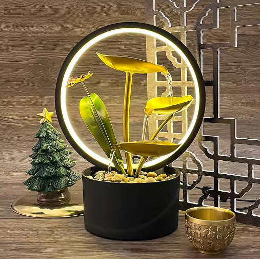 Decoratieve Tafelfontein met Stromend Water – 3-Laags Waterval met Lotusblad Ontwerp