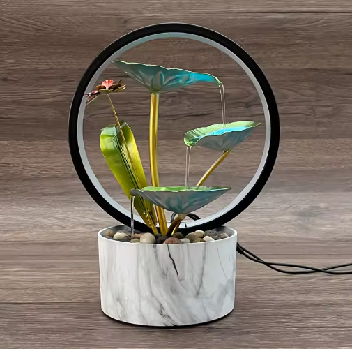 Decoratieve Tafelfontein met Stromend Water – 3-Laags Waterval met Lotusblad Ontwerp