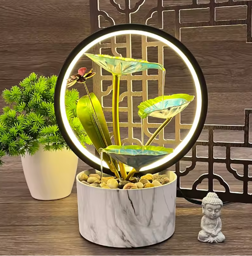 Decoratieve Tafelfontein met Stromend Water – 3-Laags Waterval met Lotusblad Ontwerp