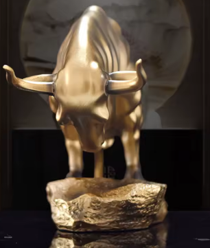 Golden Bull Standbeeld – Bureau Decoratie voor Rijkdom en Succes