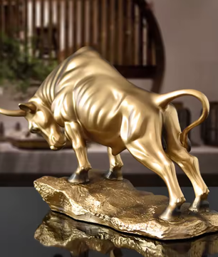 Golden Bull Standbeeld – Bureau Decoratie voor Rijkdom en Succes
