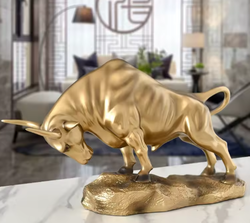 Golden Bull Standbeeld – Bureau Decoratie voor Rijkdom en Succes
