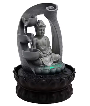 Zen Boeddha Waterfontein – LED Hars Waterval Decor voor Bureau en Feng Shui