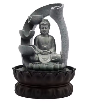 Zen Boeddha Waterfontein – LED Hars Waterval Decor voor Bureau en Feng Shui