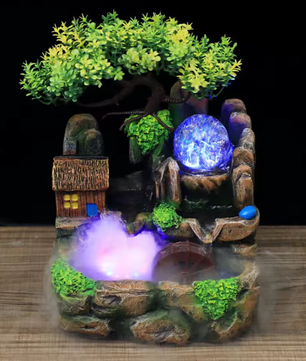 Tafel Waterval Rotskamer met LED Bal en Verstuiver – Tuinfontein Decor