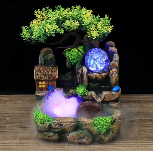 Tafel Waterval Rotskamer met LED Bal en Verstuiver – Tuinfontein Decor