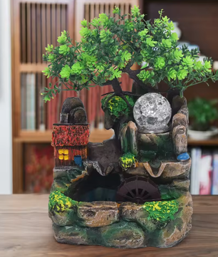 Tafel Waterval Rotskamer met LED Bal en Verstuiver – Tuinfontein Decor