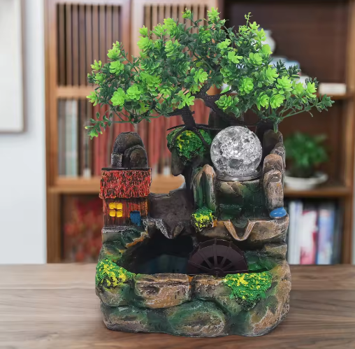 Tafel Waterval Rotskamer met LED Bal en Verstuiver – Tuinfontein Decor