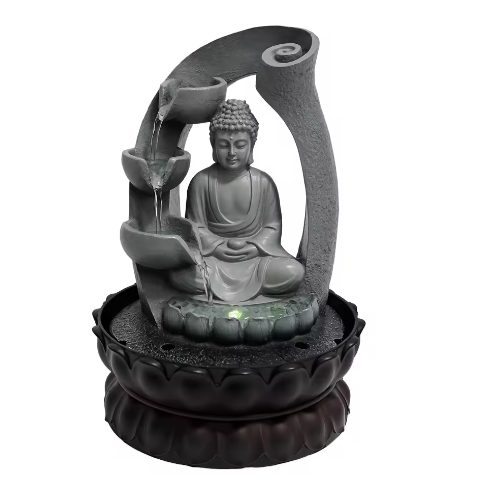 220V Boeddha Hars Tafel Fontein – Handgeschilderd Ornament met LED Licht