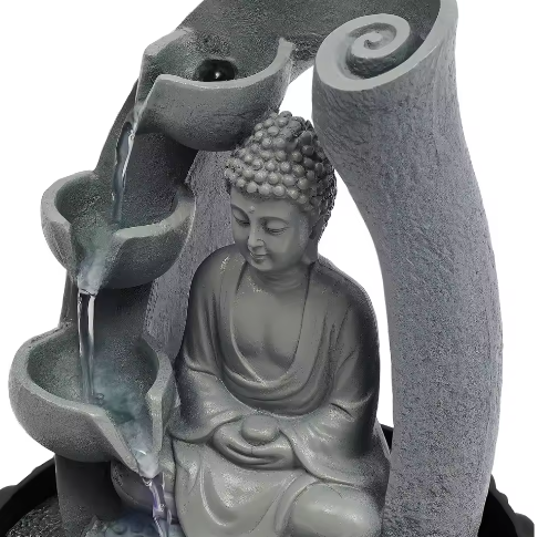 220V Boeddha Hars Tafel Fontein – Handgeschilderd Ornament met LED Licht