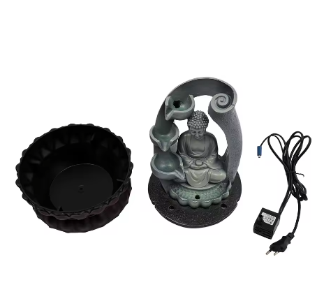 220V Boeddha Hars Tafel Fontein – Handgeschilderd Ornament met LED Licht