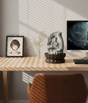 220V Boeddha Hars Tafel Fontein – Handgeschilderd Ornament met LED Licht