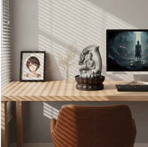 220V Boeddha Hars Tafel Fontein – Handgeschilderd Ornament met LED Licht