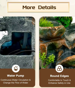 Rotstuin Desktopfontein – LED Binnenwaterval Ornament, Rustgevend Decor