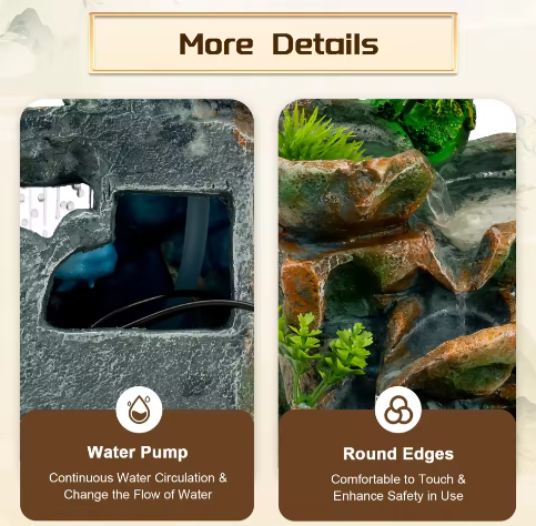 Rotstuin Desktopfontein – LED Binnenwaterval Ornament, Rustgevend Decor