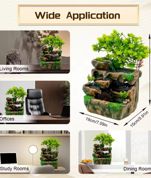 Rotstuin Desktopfontein – LED Binnenwaterval Ornament, Rustgevend Decor