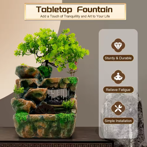 Rotstuin Desktopfontein – LED Binnenwaterval Ornament, Rustgevend Decor