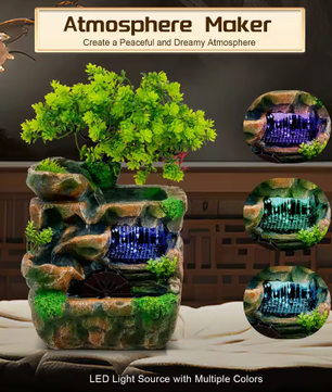 Rotstuin Desktopfontein – LED Binnenwaterval Ornament, Rustgevend Decor