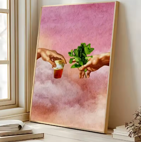 Retro Fashion Poster Prints – Marokkaanse Thee en Munt Canvas Kunst voor Woonkamer en Kantoor