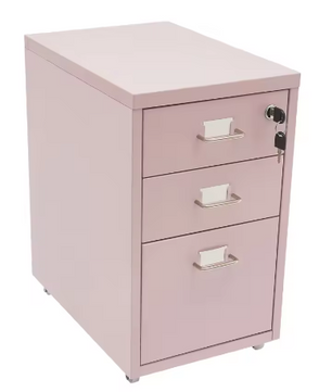 Roze Verticale Archiefkast met 3 Niveaus – Met Slot en Verplaatsbare Laden