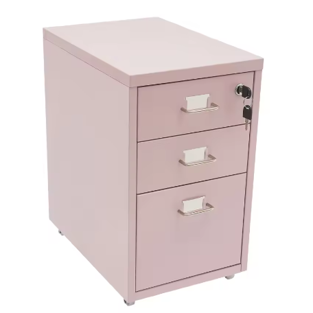 Roze Verticale Archiefkast met 3 Niveaus – Met Slot en Verplaatsbare Laden