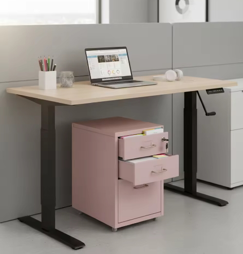 Roze Verticale Archiefkast met 3 Niveaus – Met Slot en Verplaatsbare Laden